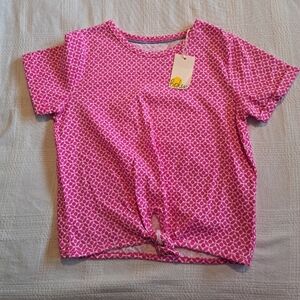 Mini Boden girls size 8-9 years bright pink & white top, NWT